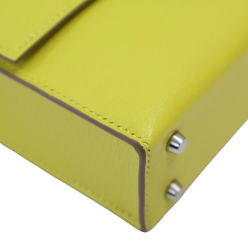 檸檬黃 Chevre山羊皮 Verrou Mini 肩背包 A刻 銀扣【HERMES 愛馬仕】-13