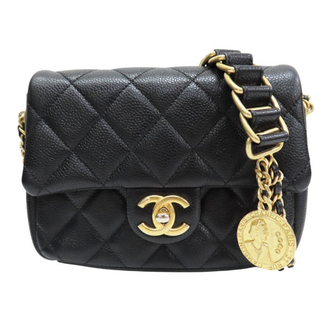 黑色 菱格紋 荔枝紋 牛皮 MINI方胖 肩背包 金釦【CHANEL 香奈兒】 AS2482