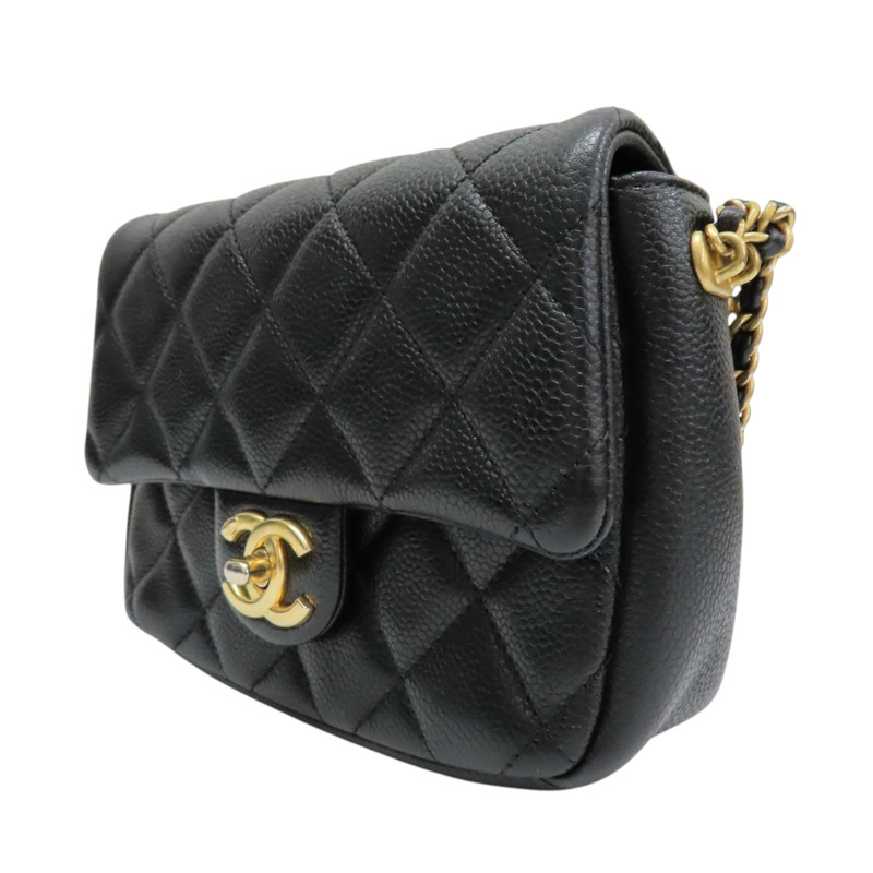 黑色 菱格紋 荔枝紋 牛皮 MINI方胖 肩背包 金釦【CHANEL 香奈兒】 AS2482-2