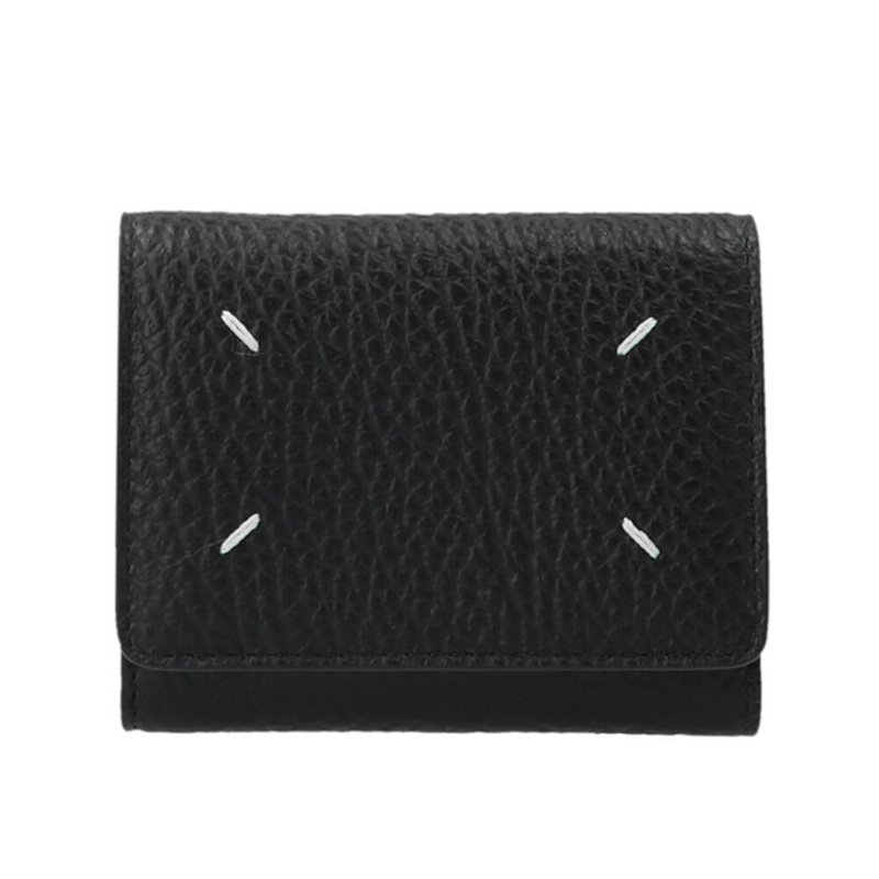 【Maison Margiela】四針 壓花小牛皮 三折 拉鍊零錢袋 短夾 皮夾 卡夾 黑色 SA3UI0010P4455T8013-3