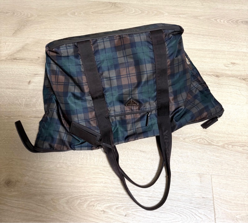 PRADA 咖啡 格紋  尼龍 鎖頭 行李袋 登機包 登機袋 手提包 購物袋 肩背包 側背包-6