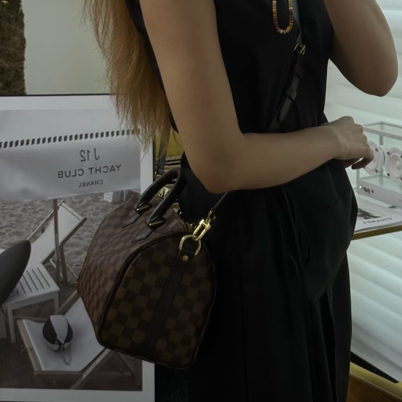 LV棋盤格SPEEDY25背帶款波士頓包N40575-2