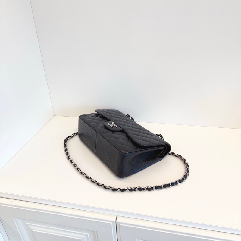 Chanel 香奈兒  黑銀荔枝皮雙蓋CF Jumbo 銀扣-4