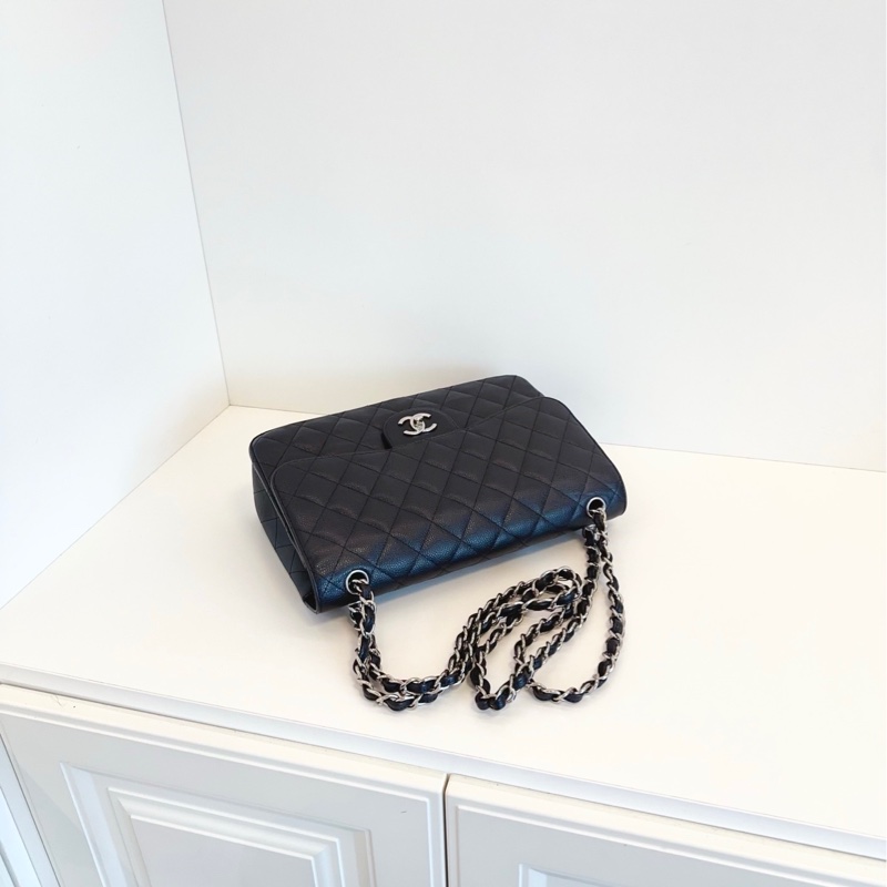 Chanel 香奈兒  黑銀荔枝皮雙蓋CF Jumbo 銀扣-5