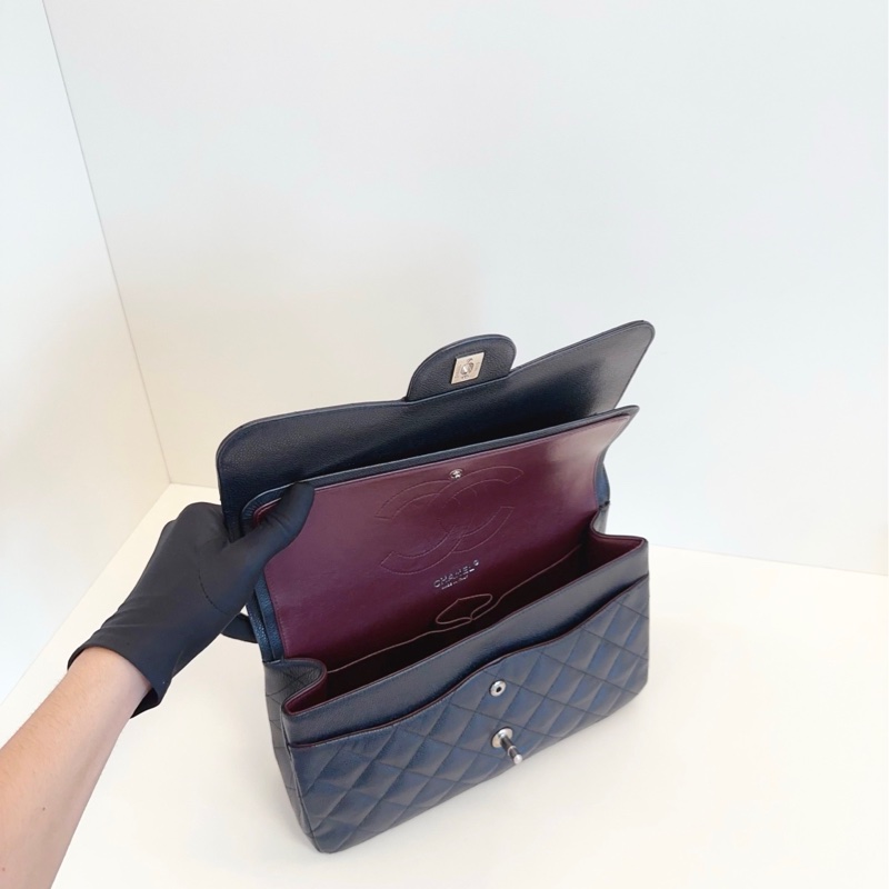 Chanel 香奈兒  黑銀荔枝皮雙蓋CF Jumbo 銀扣-7