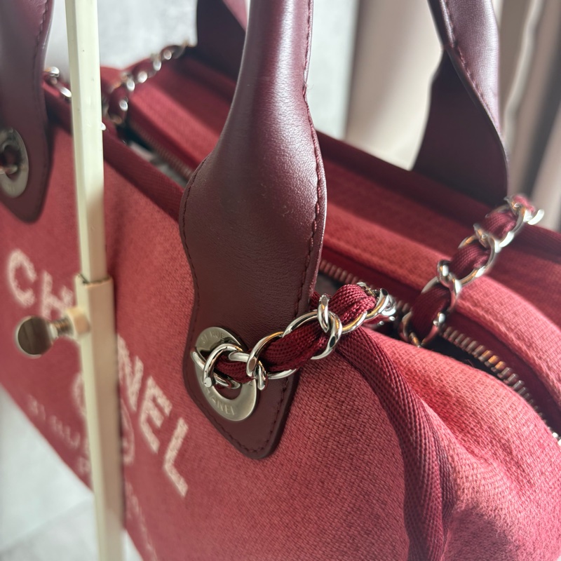 chanel 紅色帆布沙灘包 27x16x11CM-4