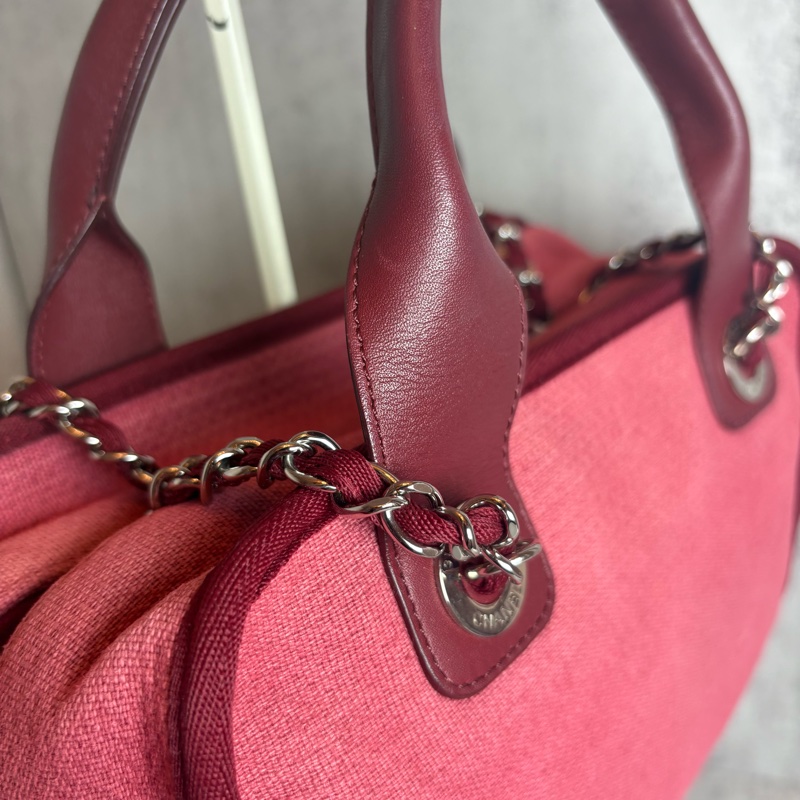chanel 紅色帆布沙灘包 27x16x11CM-5