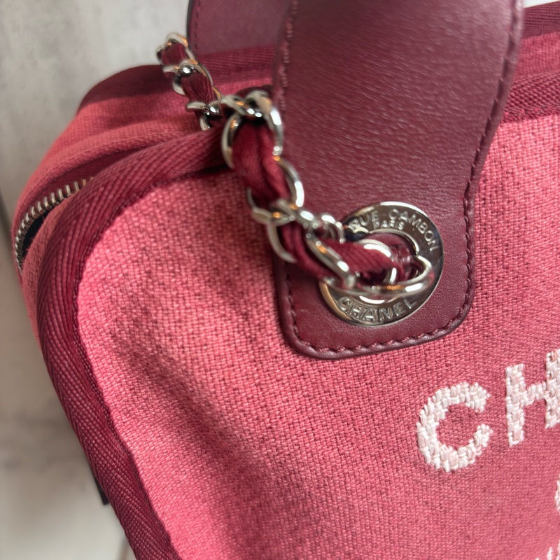 chanel 紅色帆布沙灘包 27x16x11CM-11