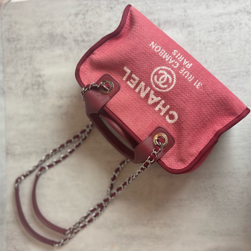 chanel 紅色帆布沙灘包 27x16x11CM-14