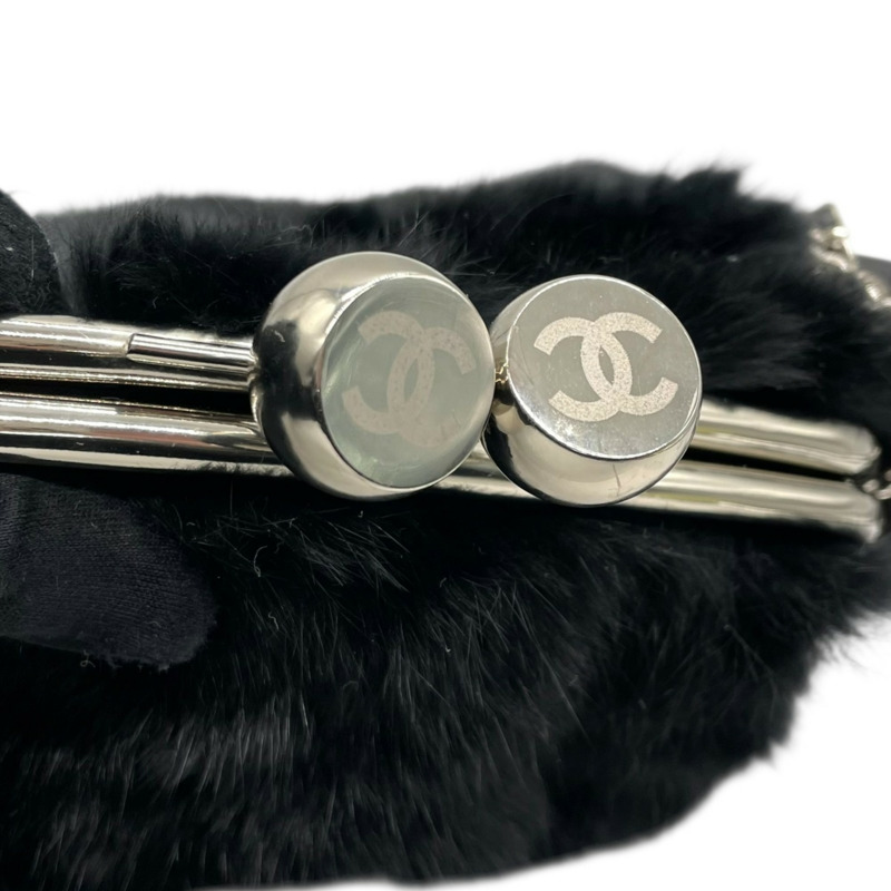 香奈兒黑色絎縫皮草皮革單背包,配銀色五金配件,女士款-16