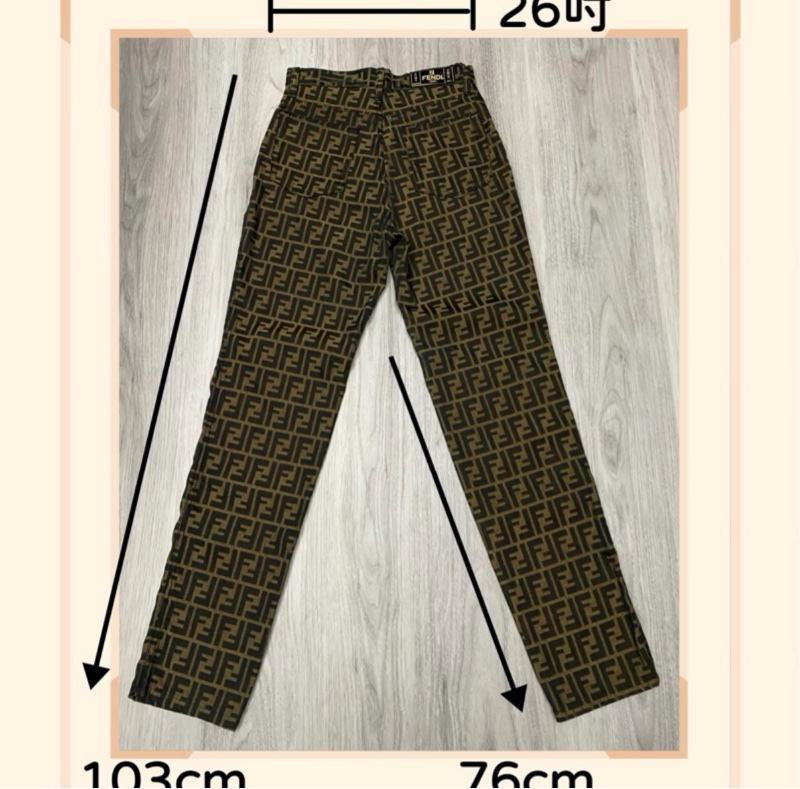 FENDI 棕色老花帆布長褲-0