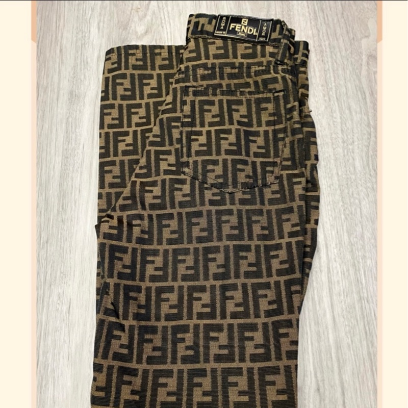 FENDI 棕色老花帆布長褲-1