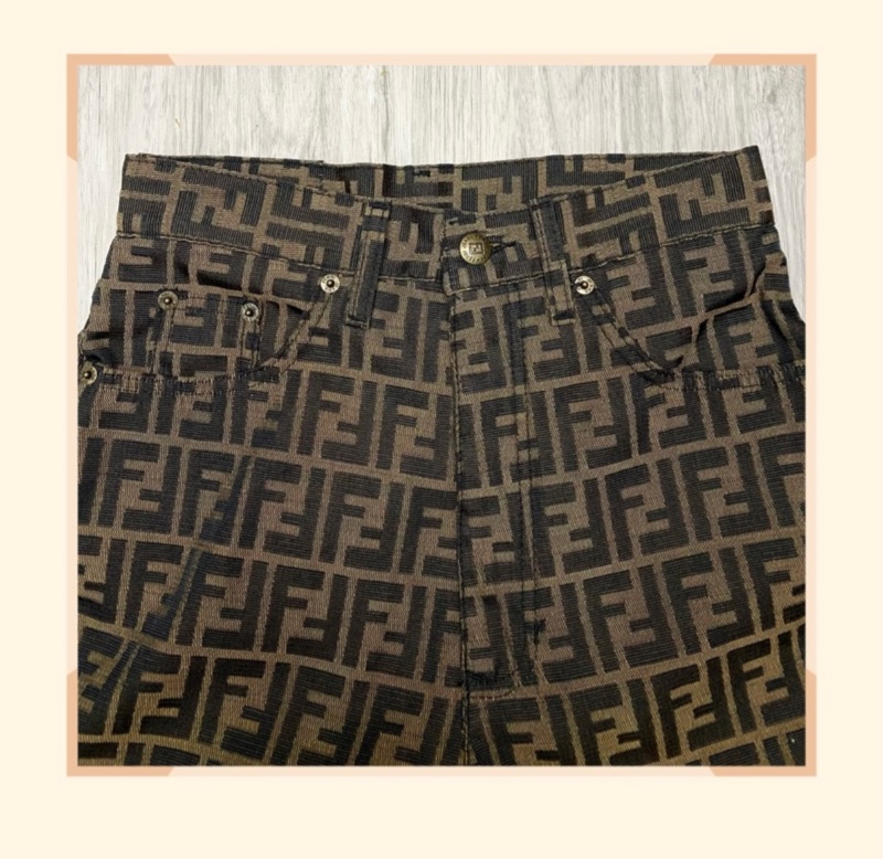 FENDI 棕色老花帆布長褲-4