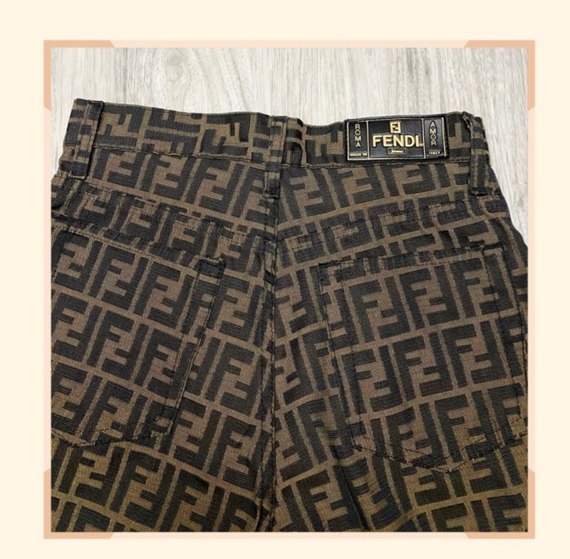 FENDI 棕色老花帆布長褲-7