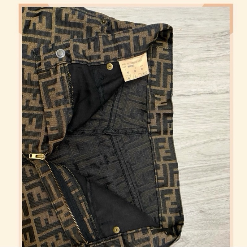 FENDI 棕色老花帆布長褲-13