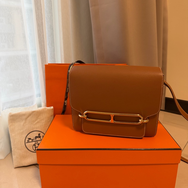 愛馬仕HERMES Roulis23金釦棕色稀有豬鼻子肩背包-1