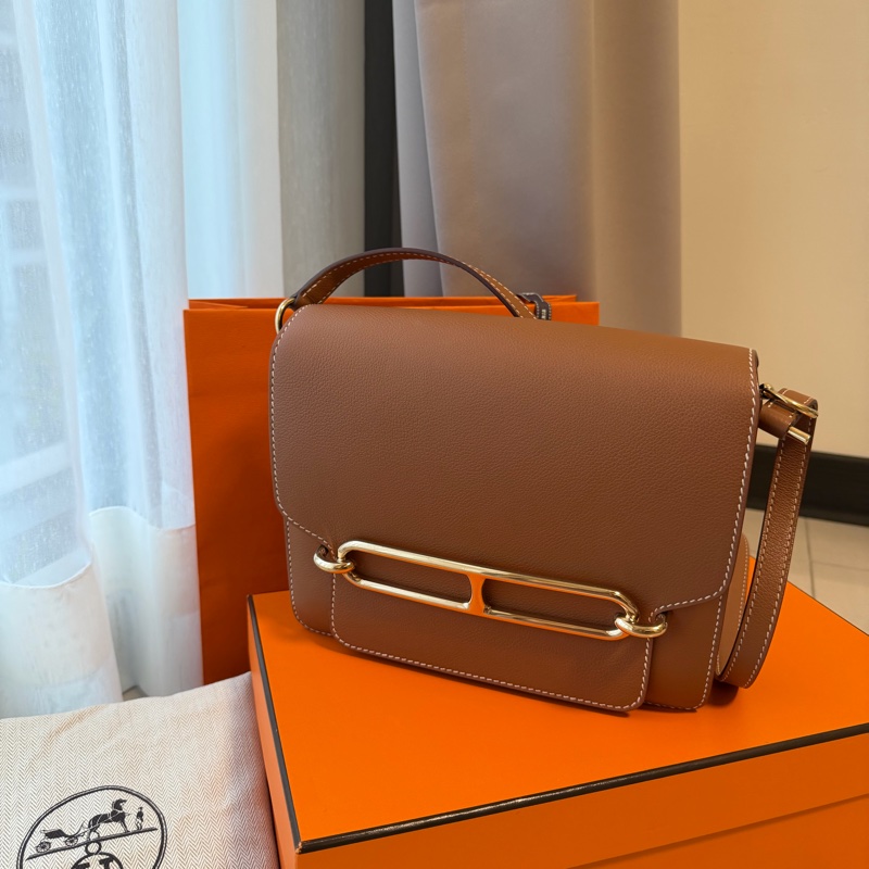 愛馬仕HERMES Roulis23金釦棕色稀有豬鼻子肩背包-2