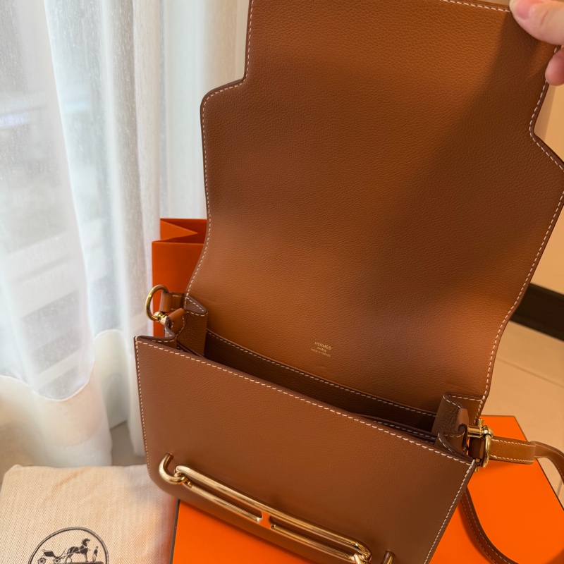 愛馬仕HERMES Roulis23金釦棕色稀有豬鼻子肩背包-6