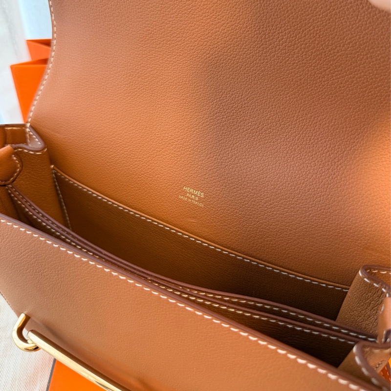 愛馬仕HERMES Roulis23金釦棕色稀有豬鼻子肩背包-7