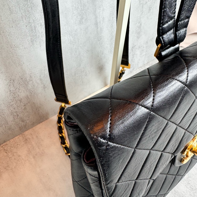 chanel黑色vintage 後背包 25x24x8CM-5