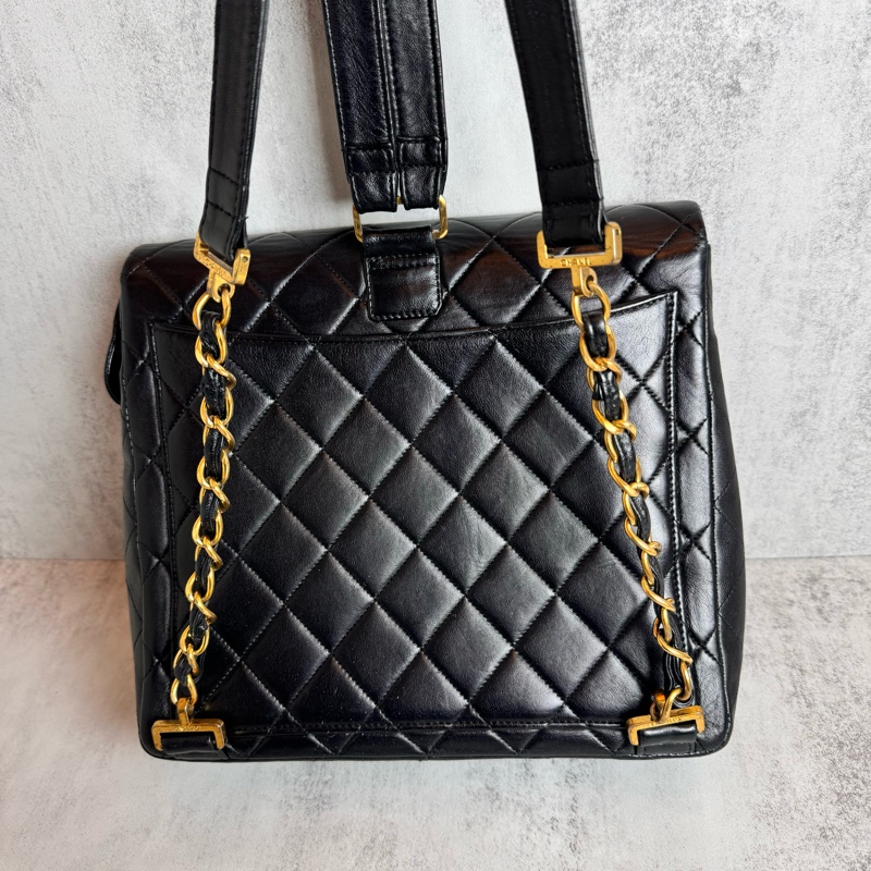chanel黑色vintage 後背包 25x24x8CM-12