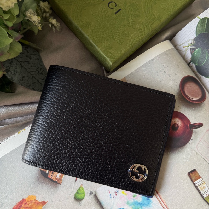 金屬縫線雙G Logo 多卡層雙色短夾(黑色/藍色)-0