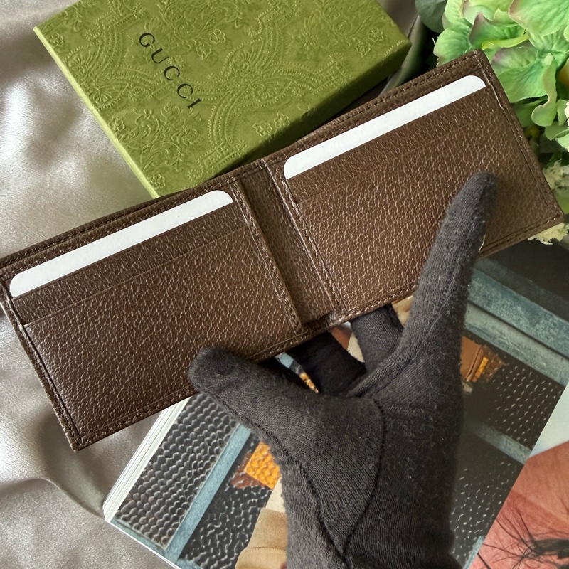 Ophidia GG 塗層帆布綠紅迷你對開4卡短夾(米色/烏木色)-6