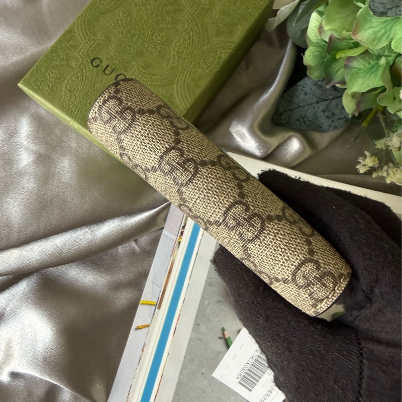 GG Supreme 塗層帆布二折卡片小短夾(米色/烏木色)-6