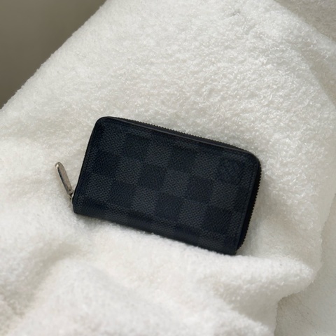 Lv黑棋盤格拉鏈零錢包卡包