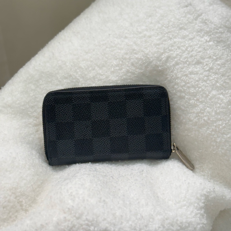 Lv黑棋盤格拉鏈零錢包卡包-1