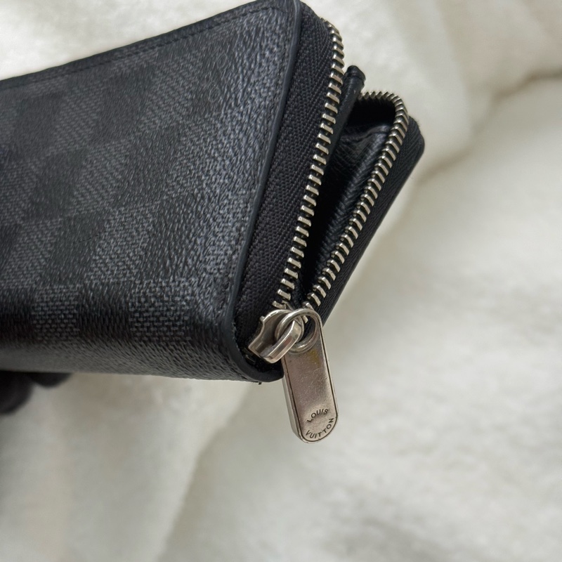Lv黑棋盤格拉鏈零錢包卡包-14
