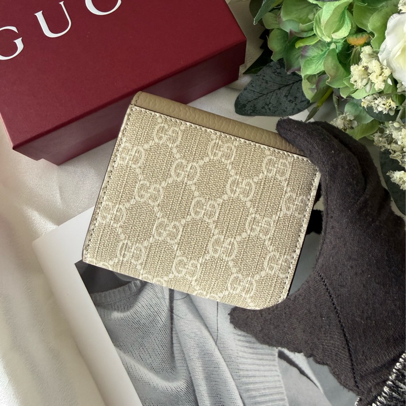 GG Marmont 塗層帆布及皮革中型二折短夾(米色)-2