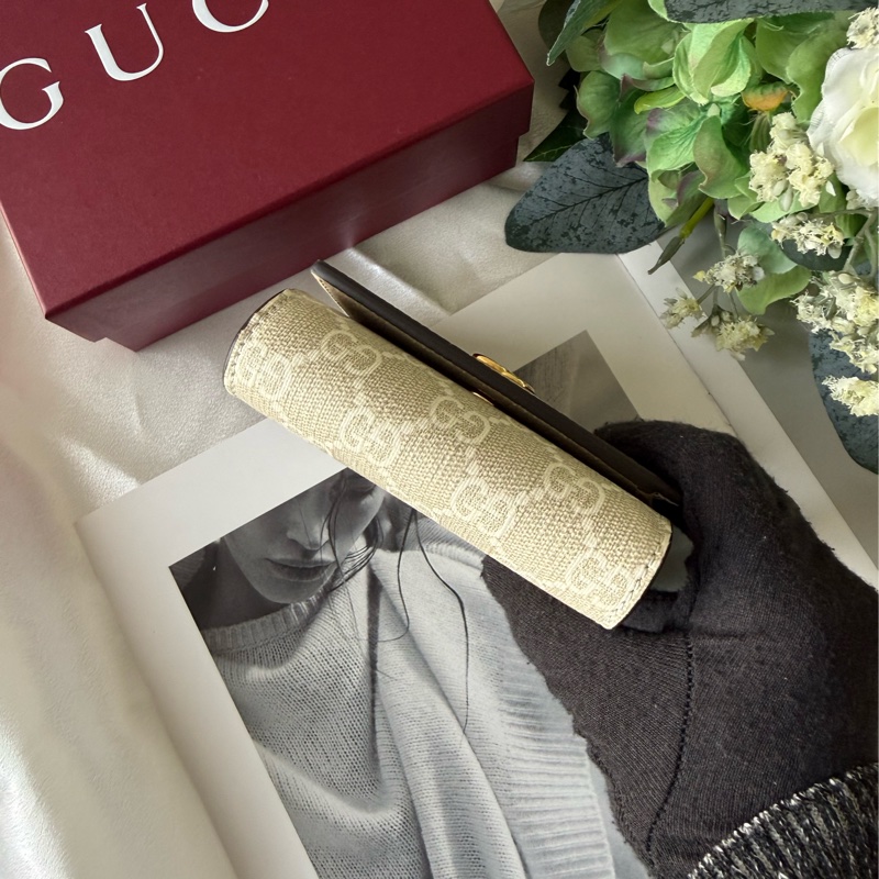 GG Marmont 塗層帆布及皮革中型二折短夾(米色)-4