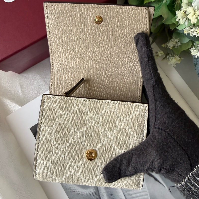 GG Marmont 塗層帆布及皮革中型二折短夾(米色)-6