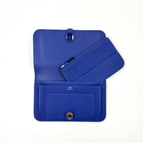 HERMES 7T電光藍銀釦TOGO皮DOGON子母長夾