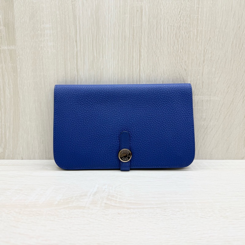 HERMES 7T電光藍銀釦TOGO皮DOGON子母長夾-1