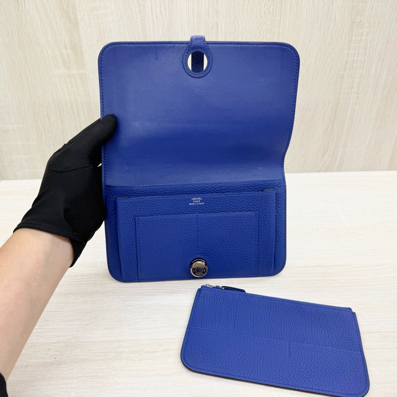 HERMES 7T電光藍銀釦TOGO皮DOGON子母長夾-8