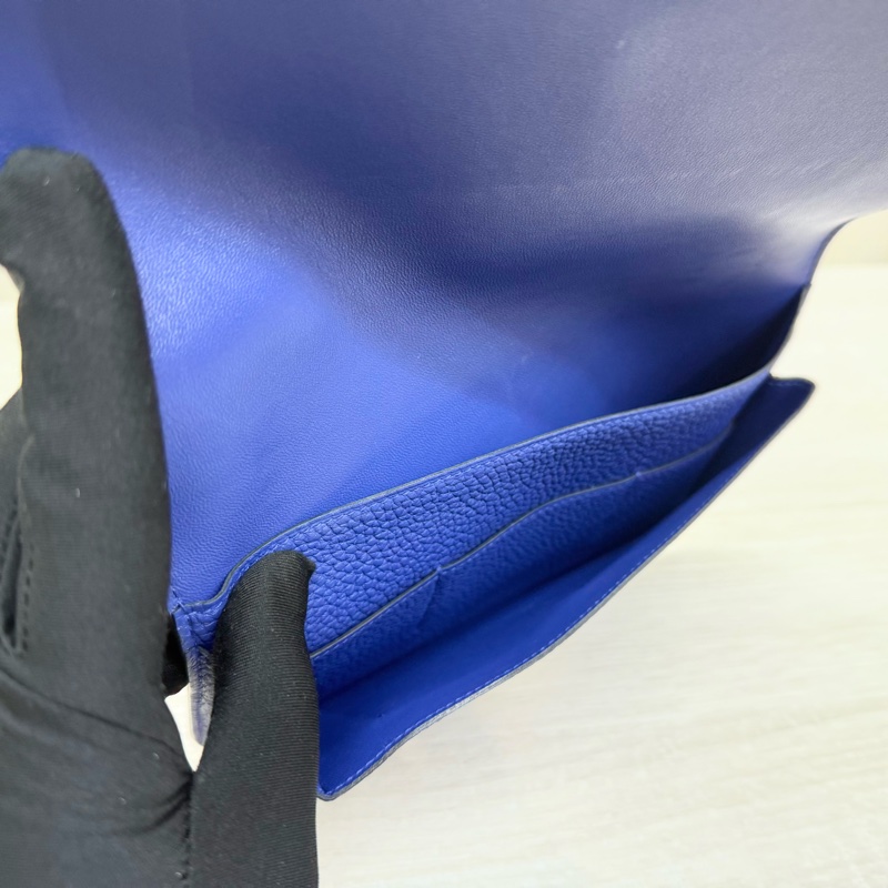 HERMES 7T電光藍銀釦TOGO皮DOGON子母長夾-11