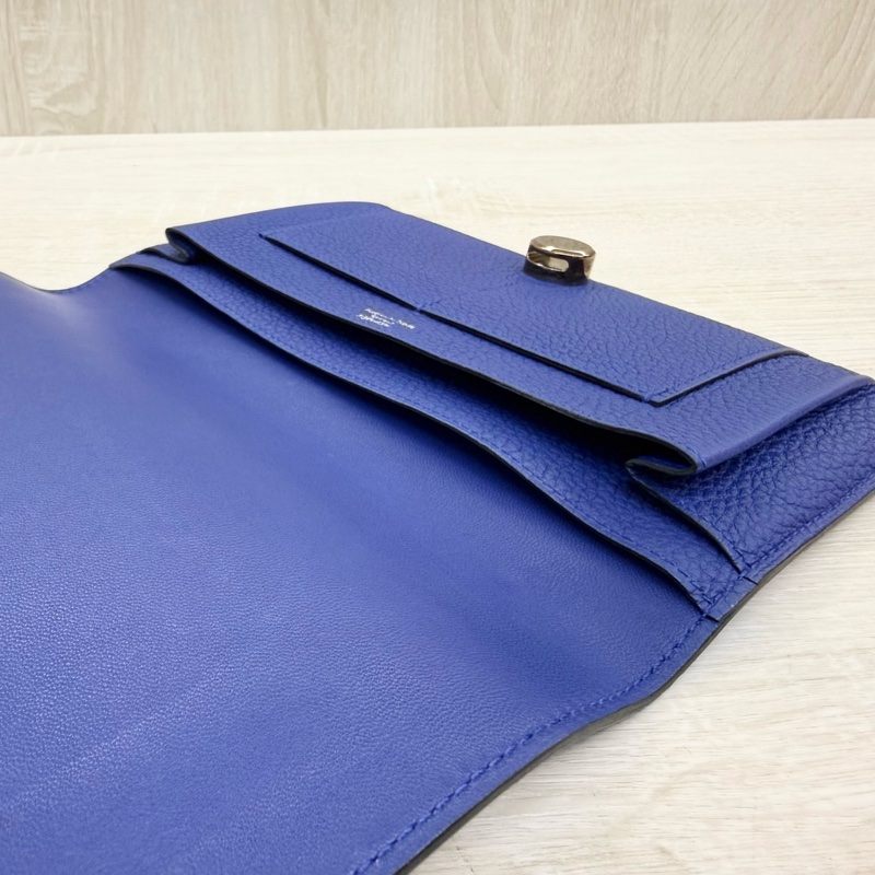 HERMES 7T電光藍銀釦TOGO皮DOGON子母長夾-12