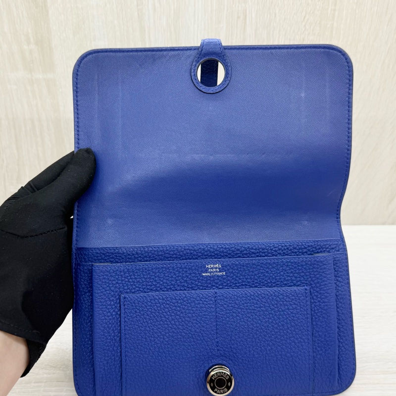 HERMES 7T電光藍銀釦TOGO皮DOGON子母長夾-17