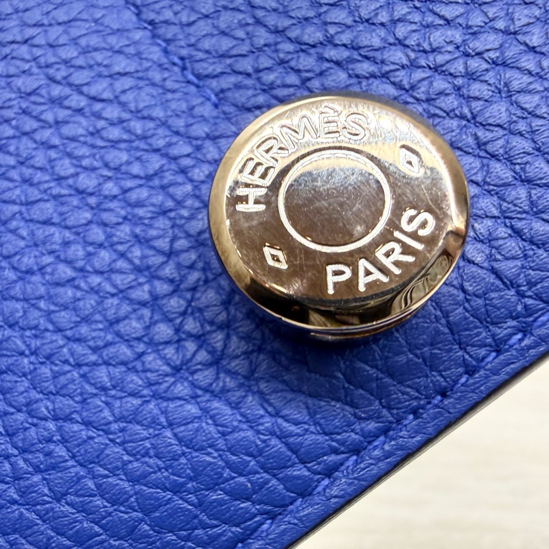 HERMES 7T電光藍銀釦TOGO皮DOGON子母長夾-18