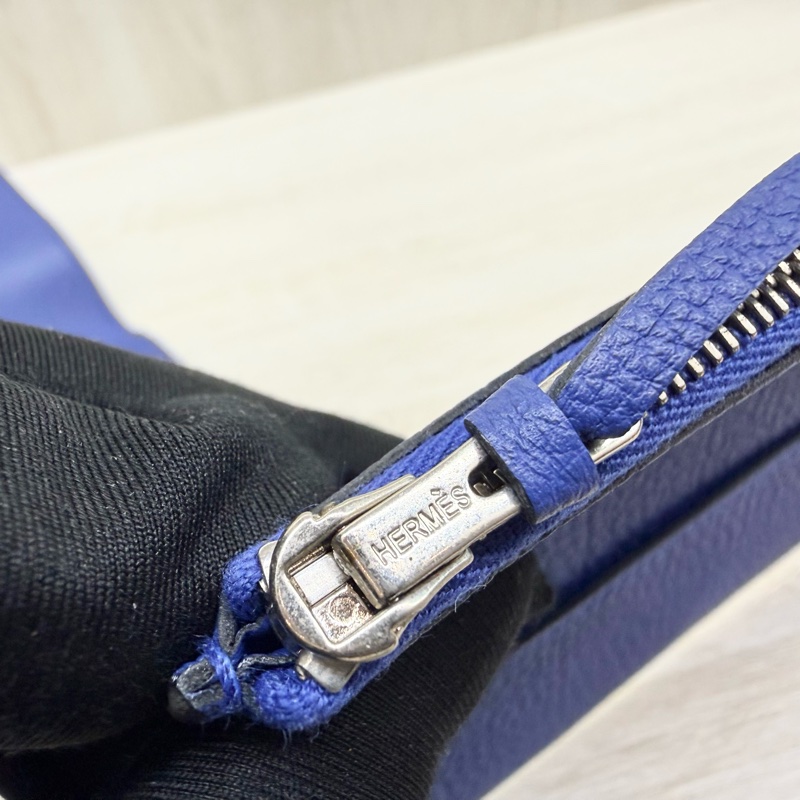 HERMES 7T電光藍銀釦TOGO皮DOGON子母長夾-19