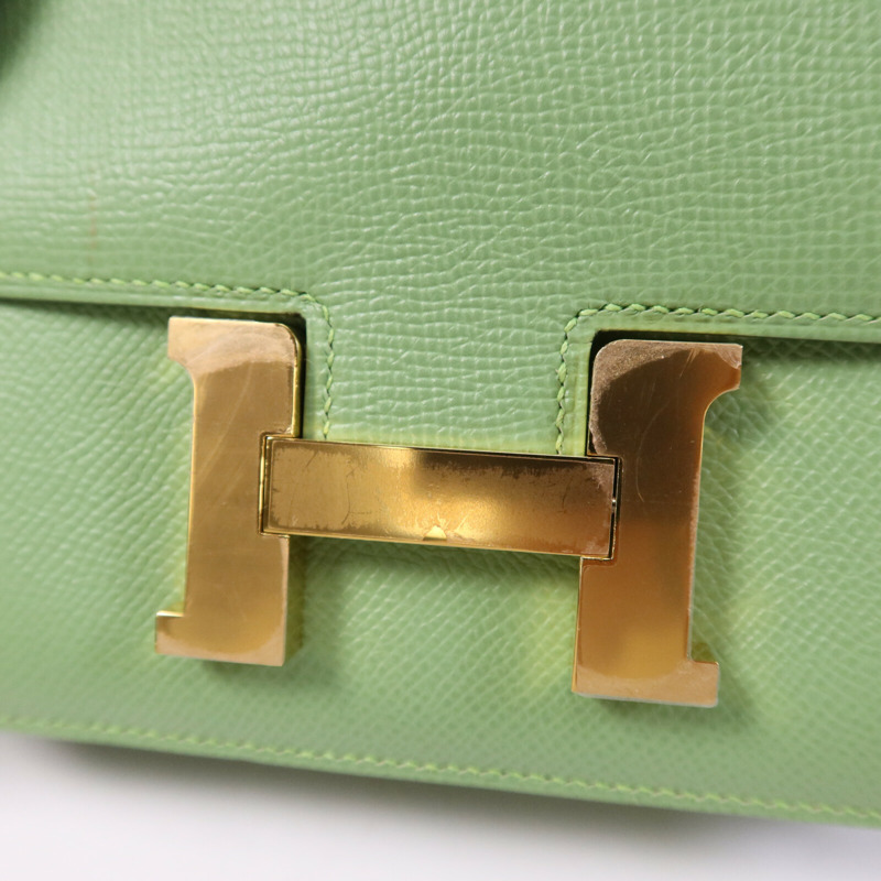 HERMES Epsom皮革Constance Mini金扣手挽肩背兩用袋Vert Criquet-6