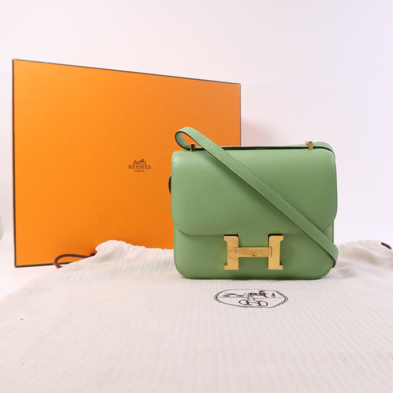 HERMES Epsom皮革Constance Mini金扣手挽肩背兩用袋Vert Criquet-9