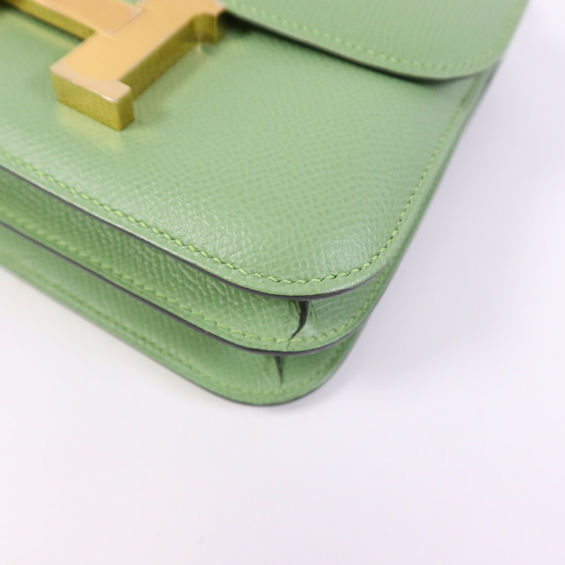 HERMES Epsom皮革Constance Mini金扣手挽肩背兩用袋Vert Criquet-10