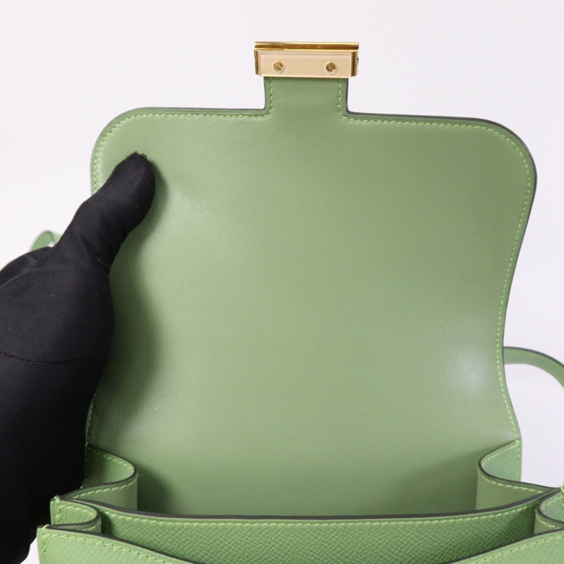 HERMES Epsom皮革Constance Mini金扣手挽肩背兩用袋Vert Criquet-14