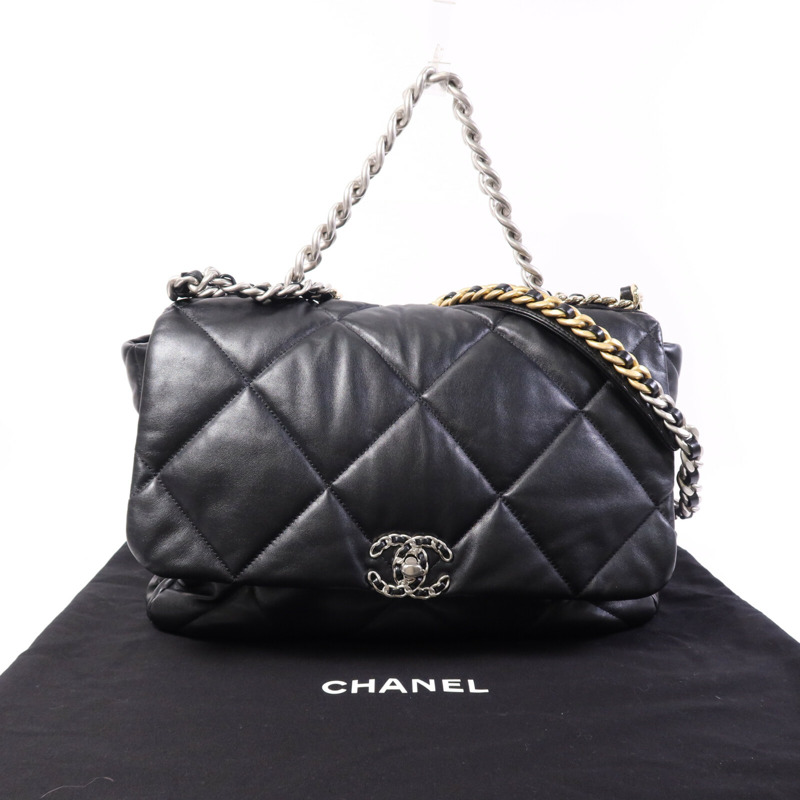 CHANEL 羊皮皮革Chanel 19 Large鏈帶手挽肩背兩用袋-9