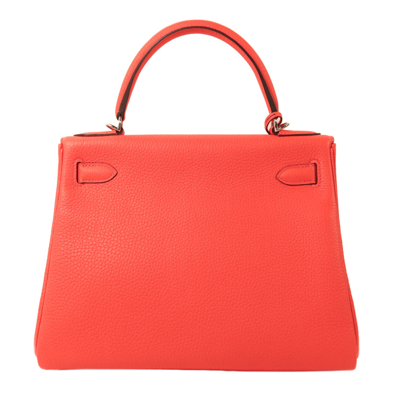 HERMES Taurillon Clemence皮革Kelly 28銀扣手挽肩背兩用袋Rose Texas-1