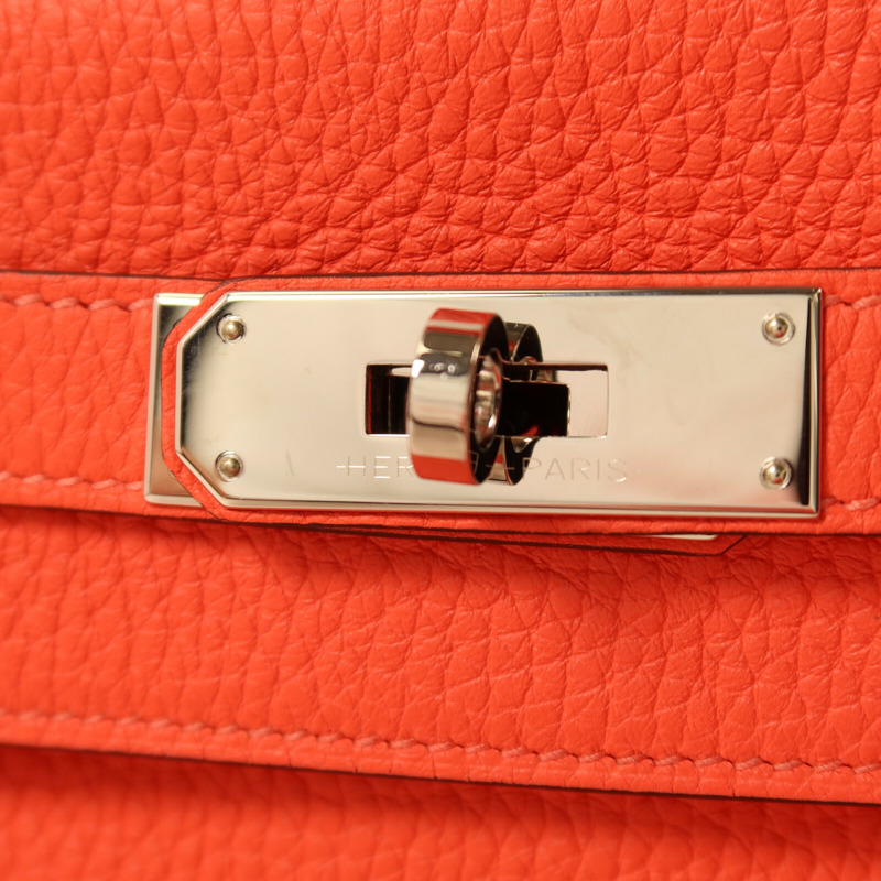 HERMES Taurillon Clemence皮革Kelly 28銀扣手挽肩背兩用袋Rose Texas-7