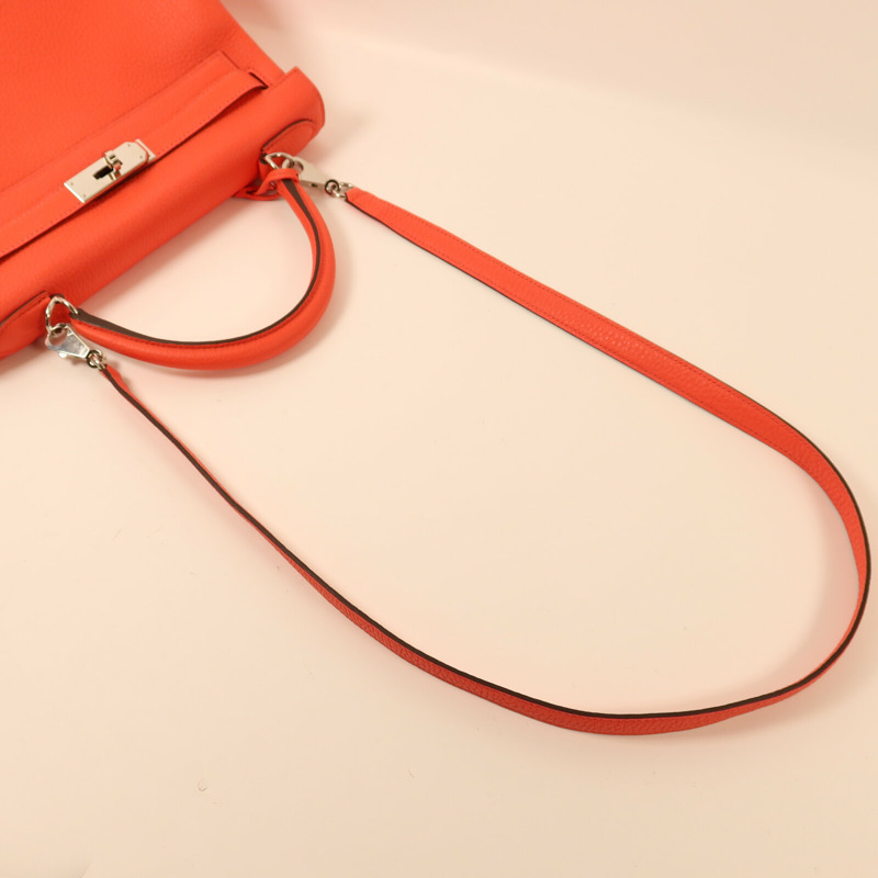 HERMES Taurillon Clemence皮革Kelly 28銀扣手挽肩背兩用袋Rose Texas-8